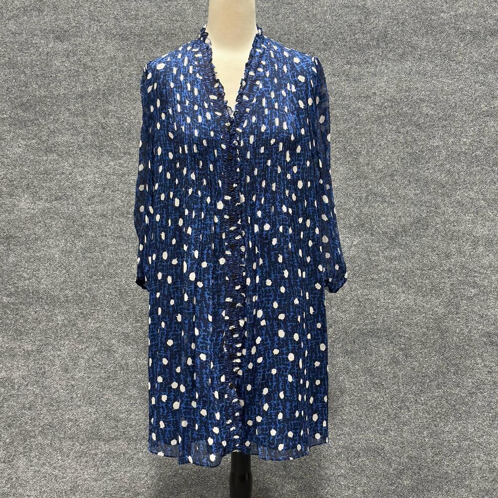 Diane Von Furstenberg Dress Womens Small Blue Polka Dot Ruffle Shift Chiffon